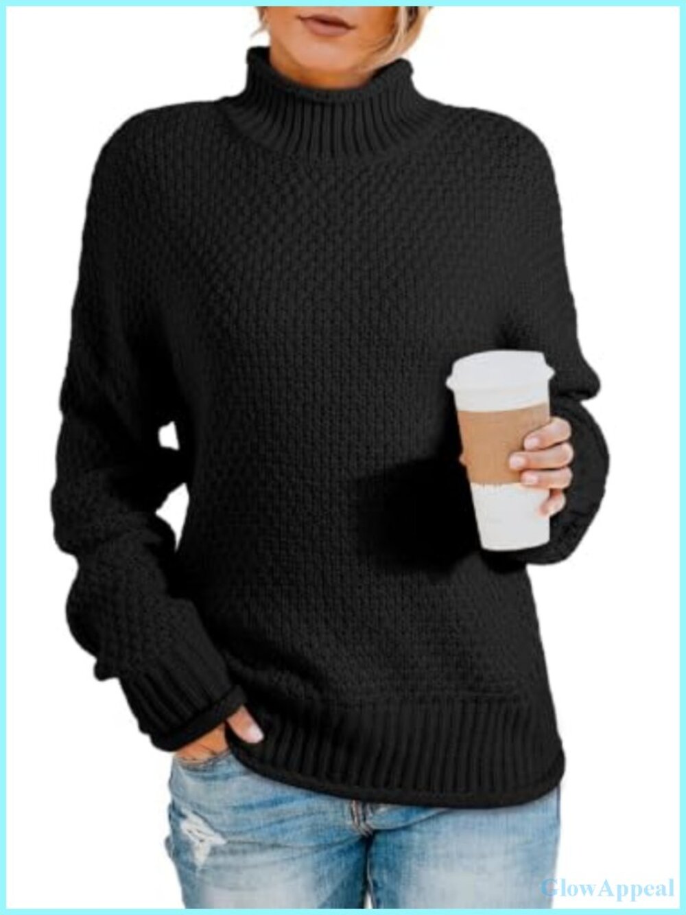 Womens Cable Knit Turtleneck Chunky Pullover Sweater